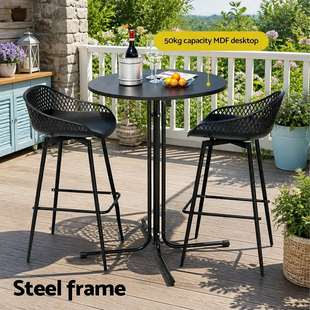 3 Piece Outdoor Dining Set Patio Bar Stools and Table Black