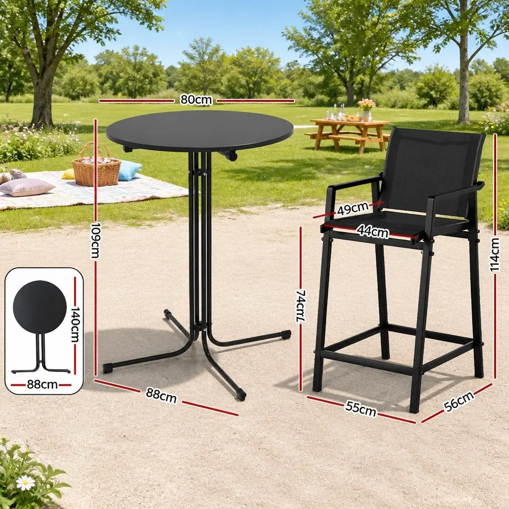 3 Piece Outdoor Bar Set for Patio with Stools and Table