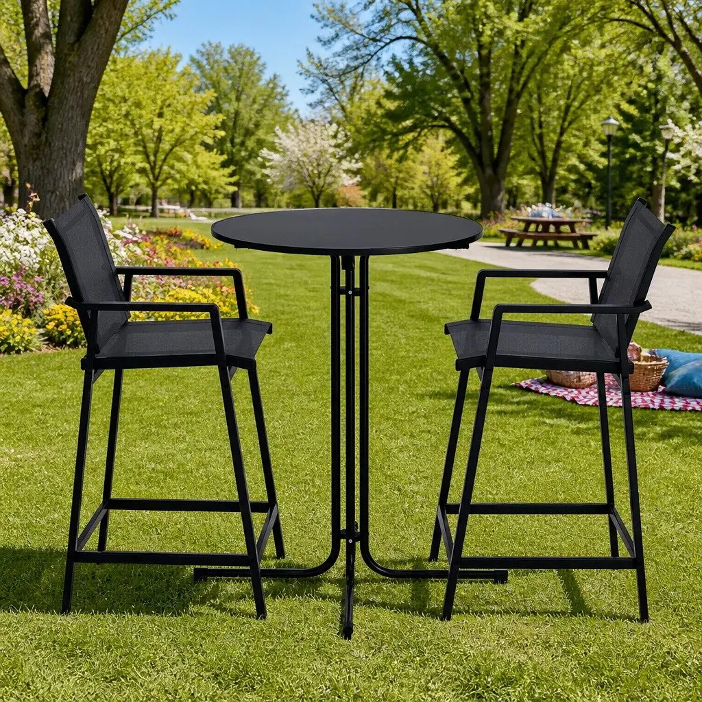 3 Piece Outdoor Bar Set for Patio with Stools and Table