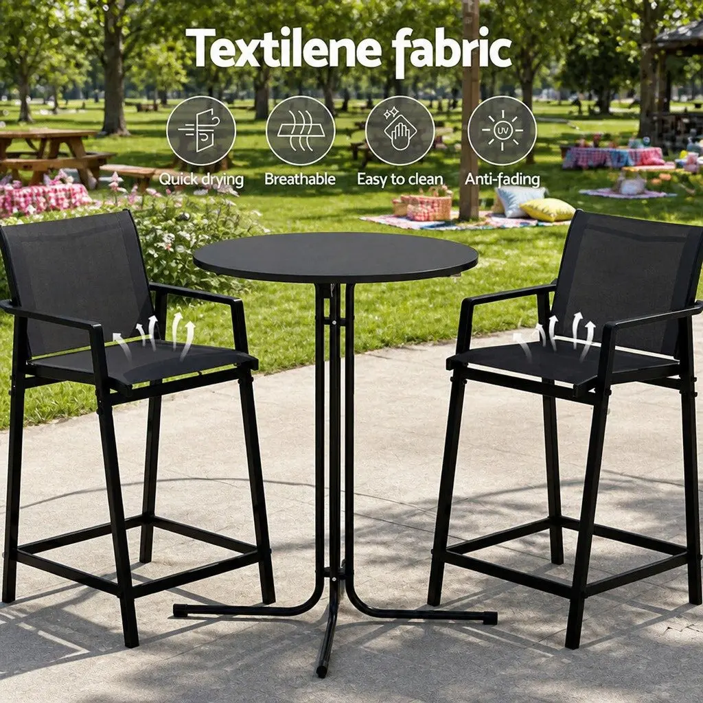 3 Piece Outdoor Bar Set for Patio with Stools and Table