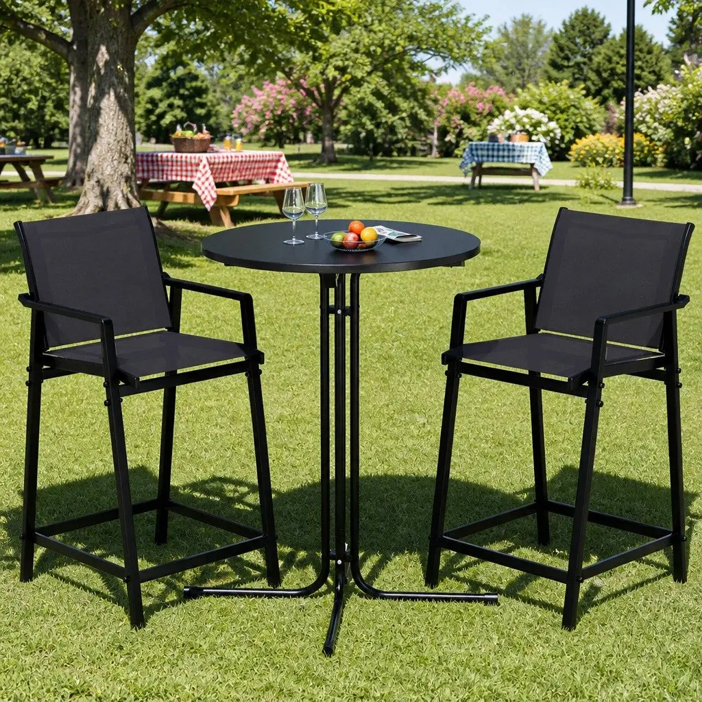 3 Piece Outdoor Bar Set for Patio with Stools and Table