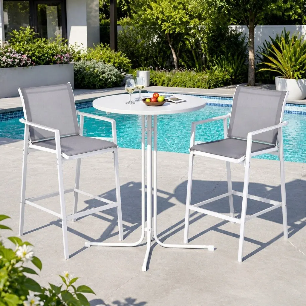 3PC Outdoor Bar Stool and Bistro Table
