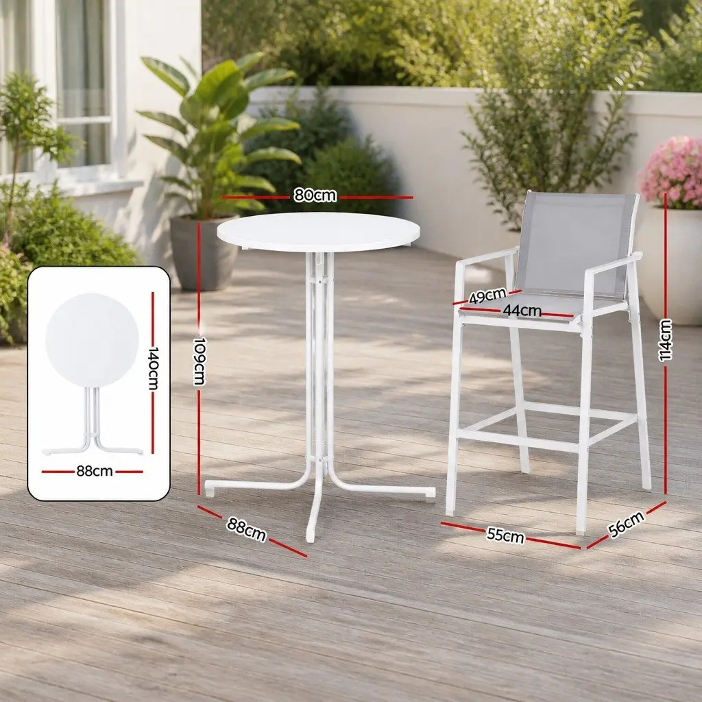 Outdoor Bar Stools Set 3 Piece Patio Dining Furniture Bistro Table Chairs White