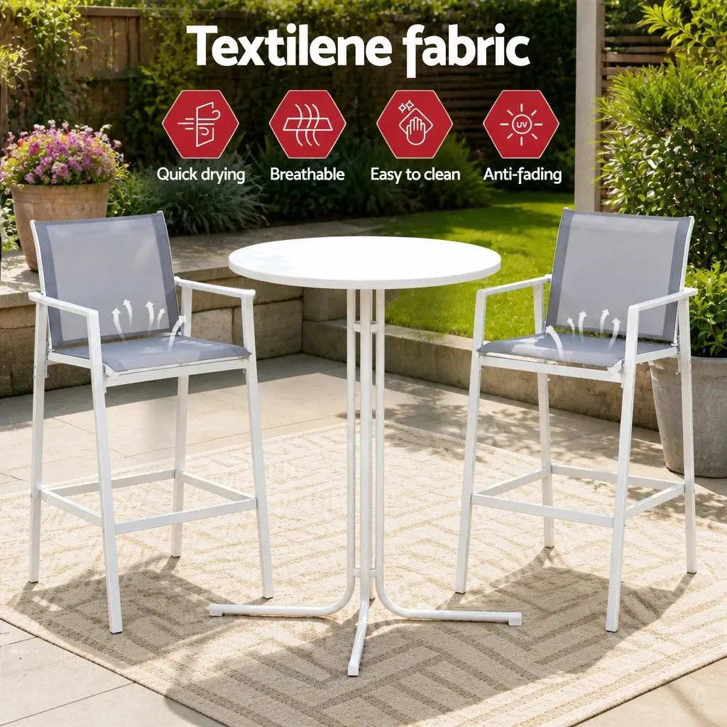 Outdoor Bar Stools Set 3 Piece Patio Dining Furniture Bistro Table Chairs White