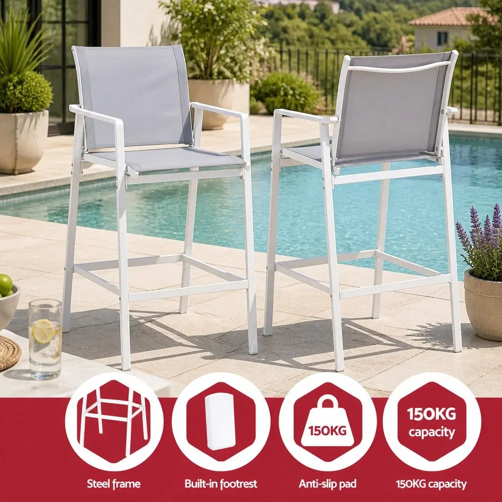 Outdoor Bar Stools Set 3 Piece Patio Dining Furniture Bistro Table Chairs White