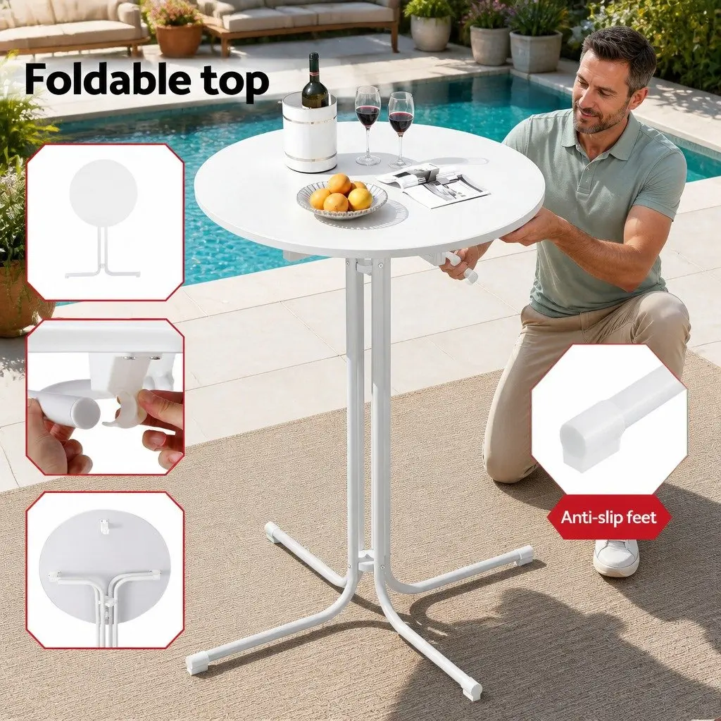 Outdoor Bar Stools Set 3 Piece Patio Dining Furniture Bistro Table Chairs White