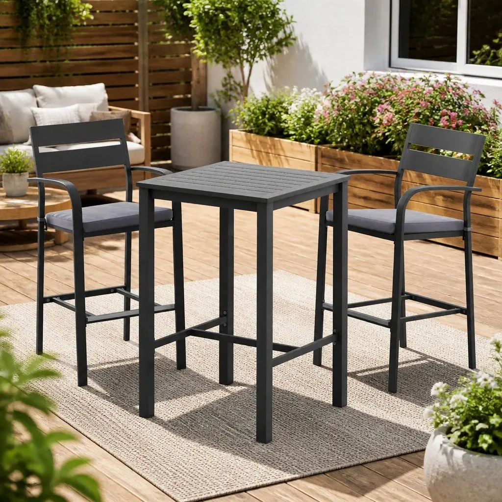 Outdoor Dining Set Bar Stools and Table 3 Piece Patio Furniture