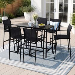 7-Piece Outdoor Bar Set: Table and 6 Stools Specs