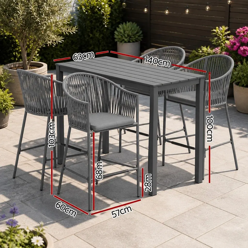 Outdoor Dining Set 5 Piece Patio Furniture for Garden or Outdoor Space Grey Rope Chair Table