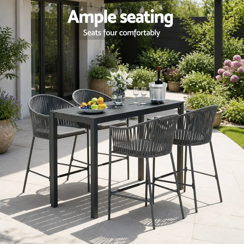 Outdoor Dining Set 5 Piece Patio Furniture for Garden or Outdoor Space Grey Rope Chair Table