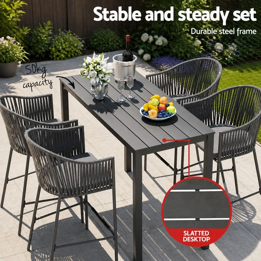 Outdoor Dining Set 5 Piece Patio Furniture for Garden or Outdoor Space Grey Rope Chair Table