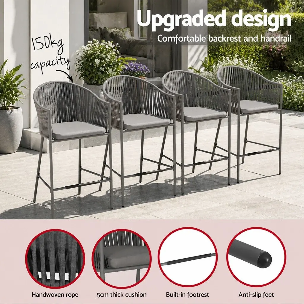 Outdoor Dining Set 5 Piece Patio Furniture for Garden or Outdoor Space Grey Rope Chair Table