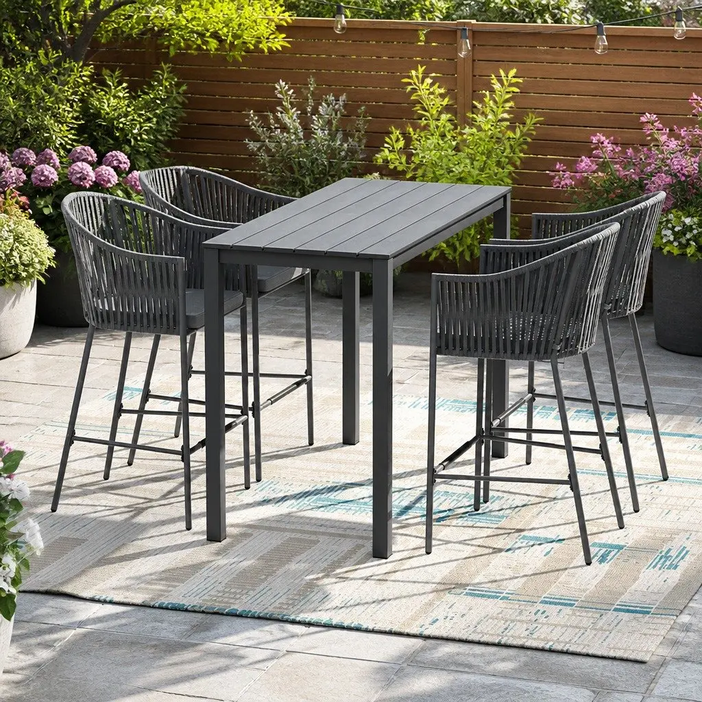 Outdoor Dining Set 5 Piece Patio Furniture for Garden or Outdoor Space Grey Rope Chair Table