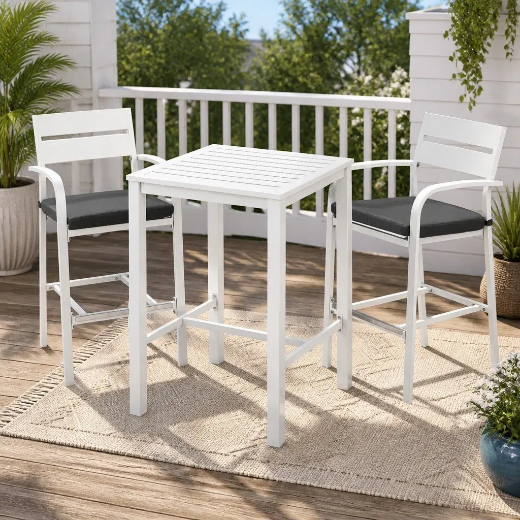 Outdoor Dining Set Patio Bistro 3 Piece White
