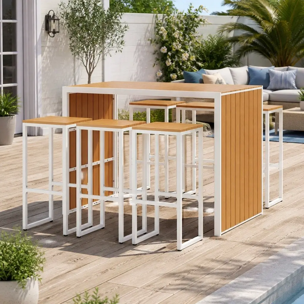 7 Piece Outdoor Bar Set for Patio Dining Table and Chairs Garden