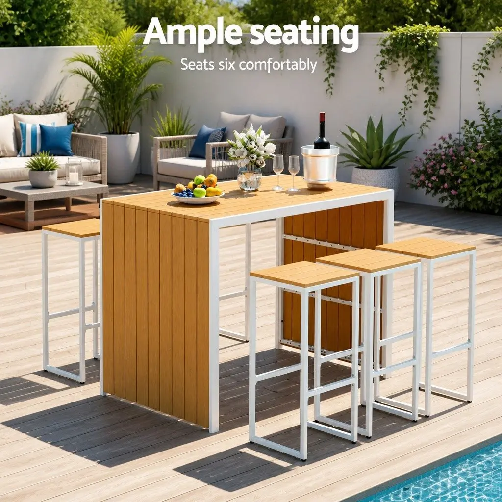 7 Piece Outdoor Bar Set for Patio Dining Table and Chairs Garden