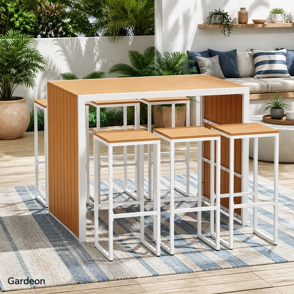 7 Piece Outdoor Bar Set for Patio Dining Table and Chairs Garden