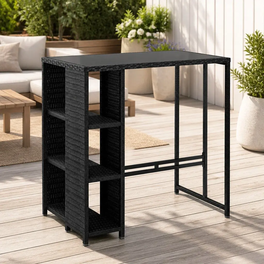 Outdoor Bar Table Wicker Dining Patio Furniture 1035cm x 620cm x 1045cm Black