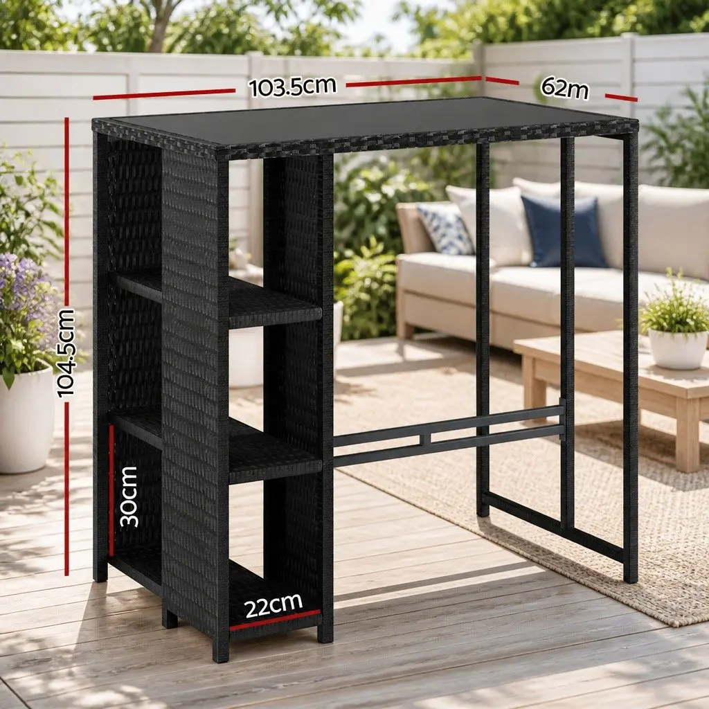 Outdoor Bar Table Wicker Dining Patio Furniture 1035cm x 620cm x 1045cm Black