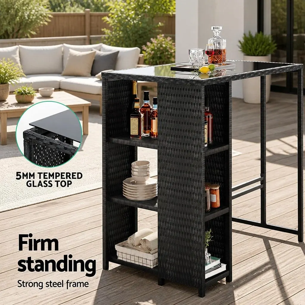 Outdoor Bar Table Wicker Dining Patio Furniture 1035cm x 620cm x 1045cm Black