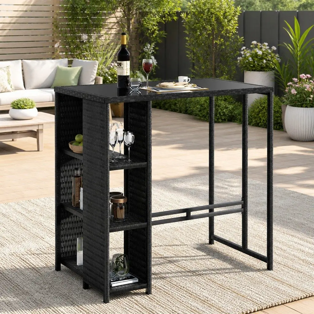 Outdoor Bar Table Wicker Dining Patio Furniture 1035cm x 620cm x 1045cm Black