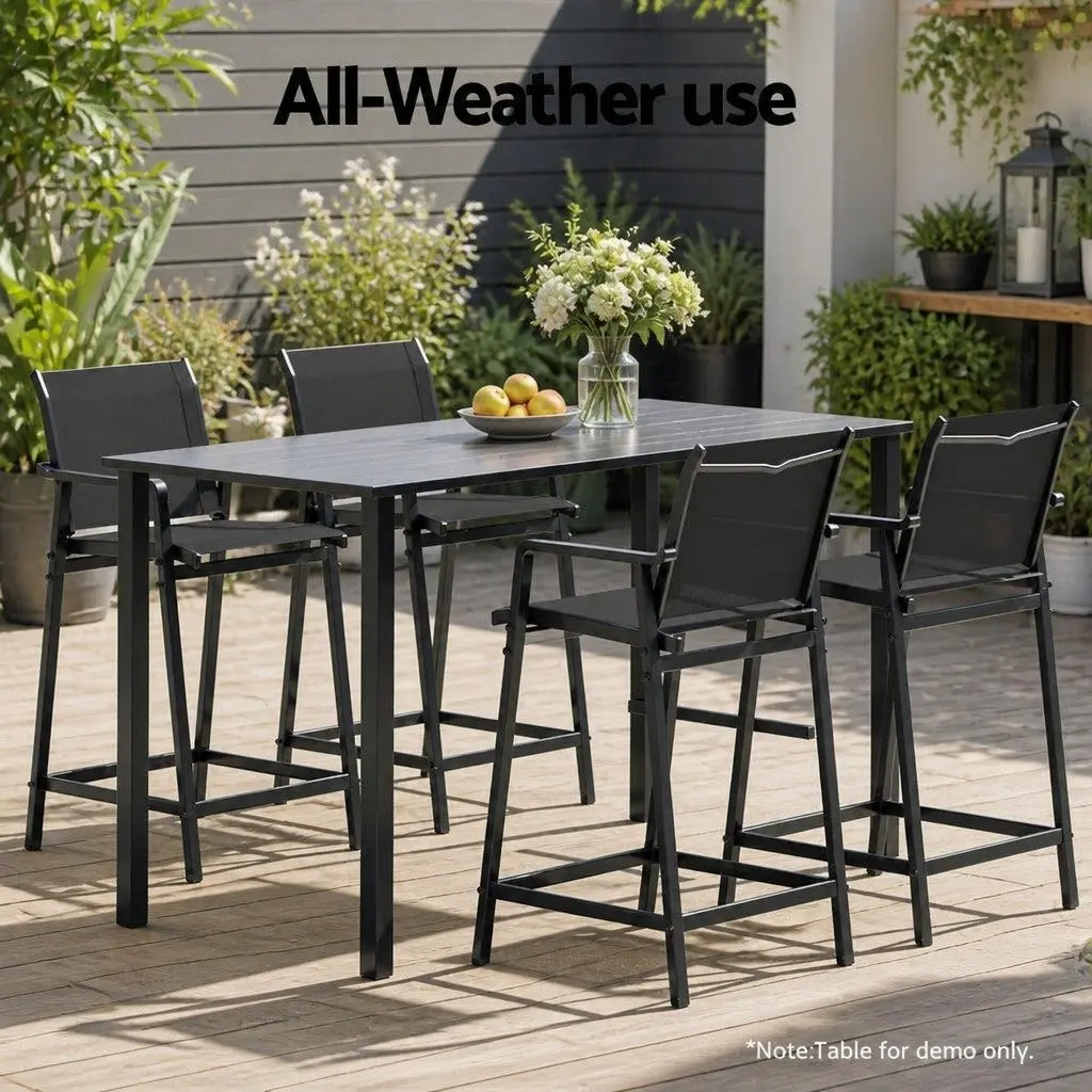 Black Steel Frame Outdoor Bar Stools Set for Patio Dining Garden Furniture 2 Pieces