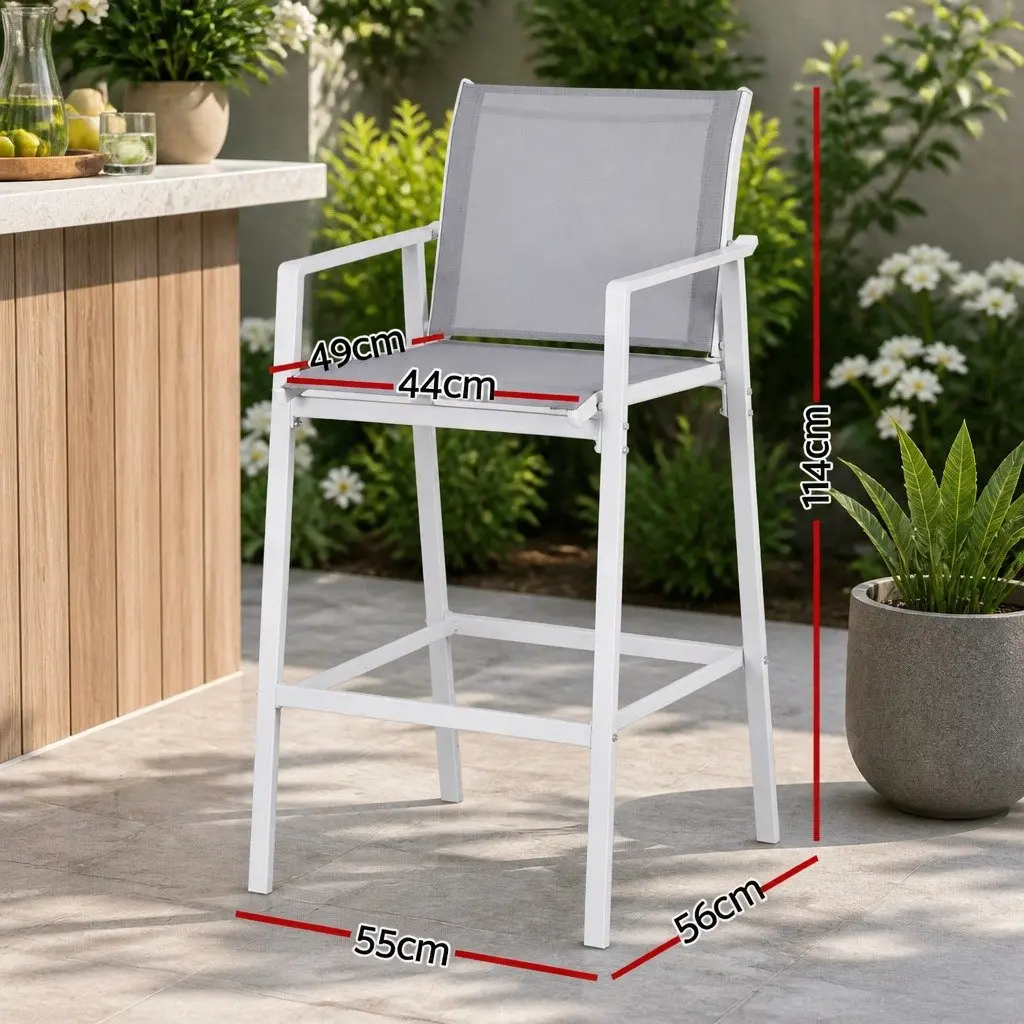 Outdoor Bar Stools for Patio Garden White Steel Textilene 2 Piece