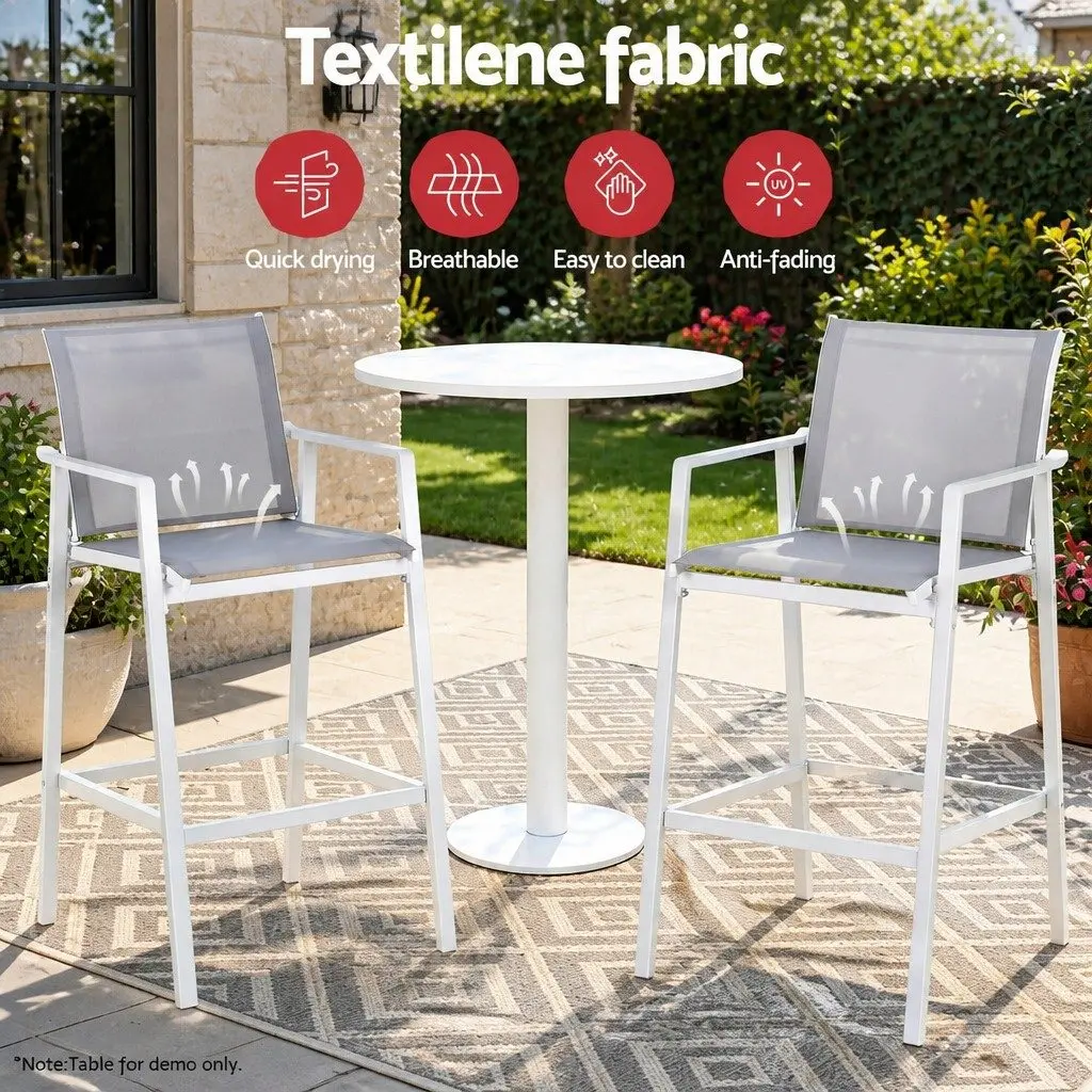 Outdoor Bar Stools for Patio Garden White Steel Textilene 2 Piece
