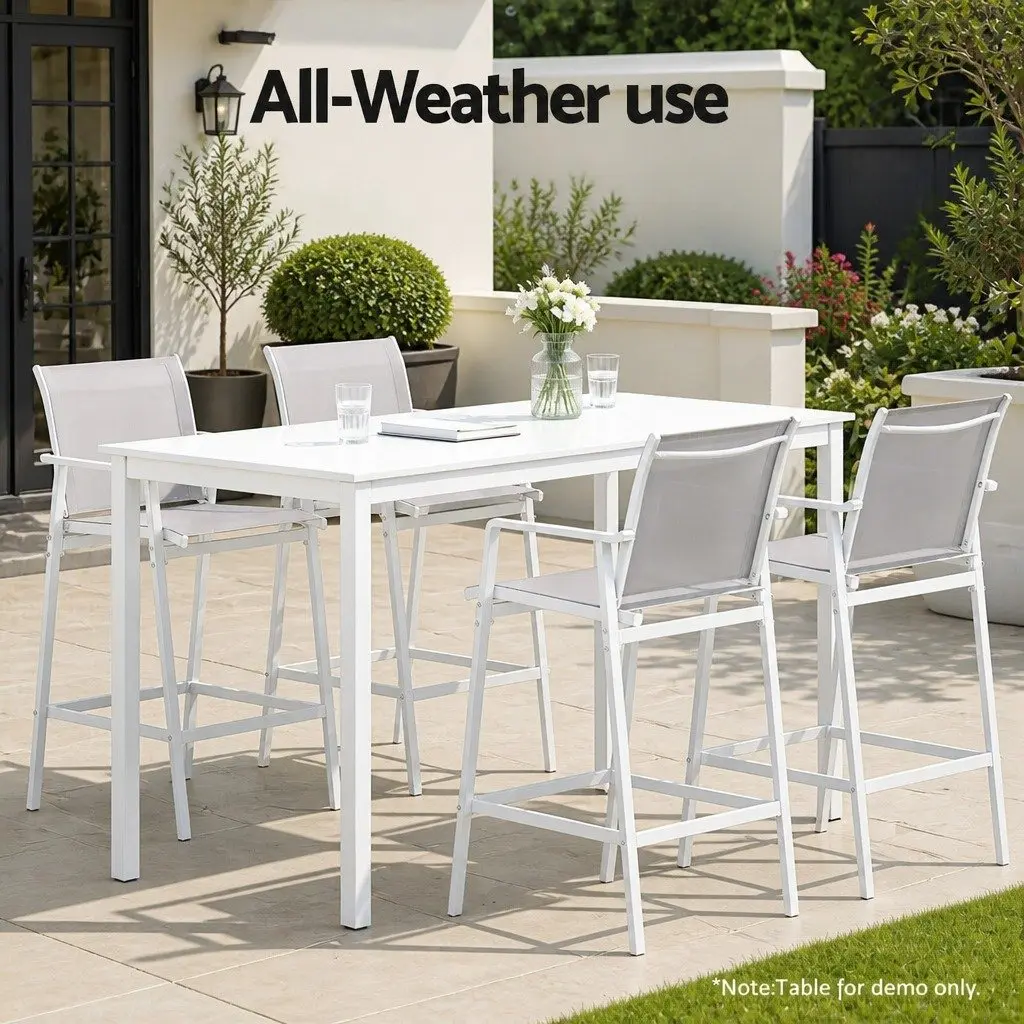 Outdoor Bar Stools for Patio Garden White Steel Textilene 2 Piece