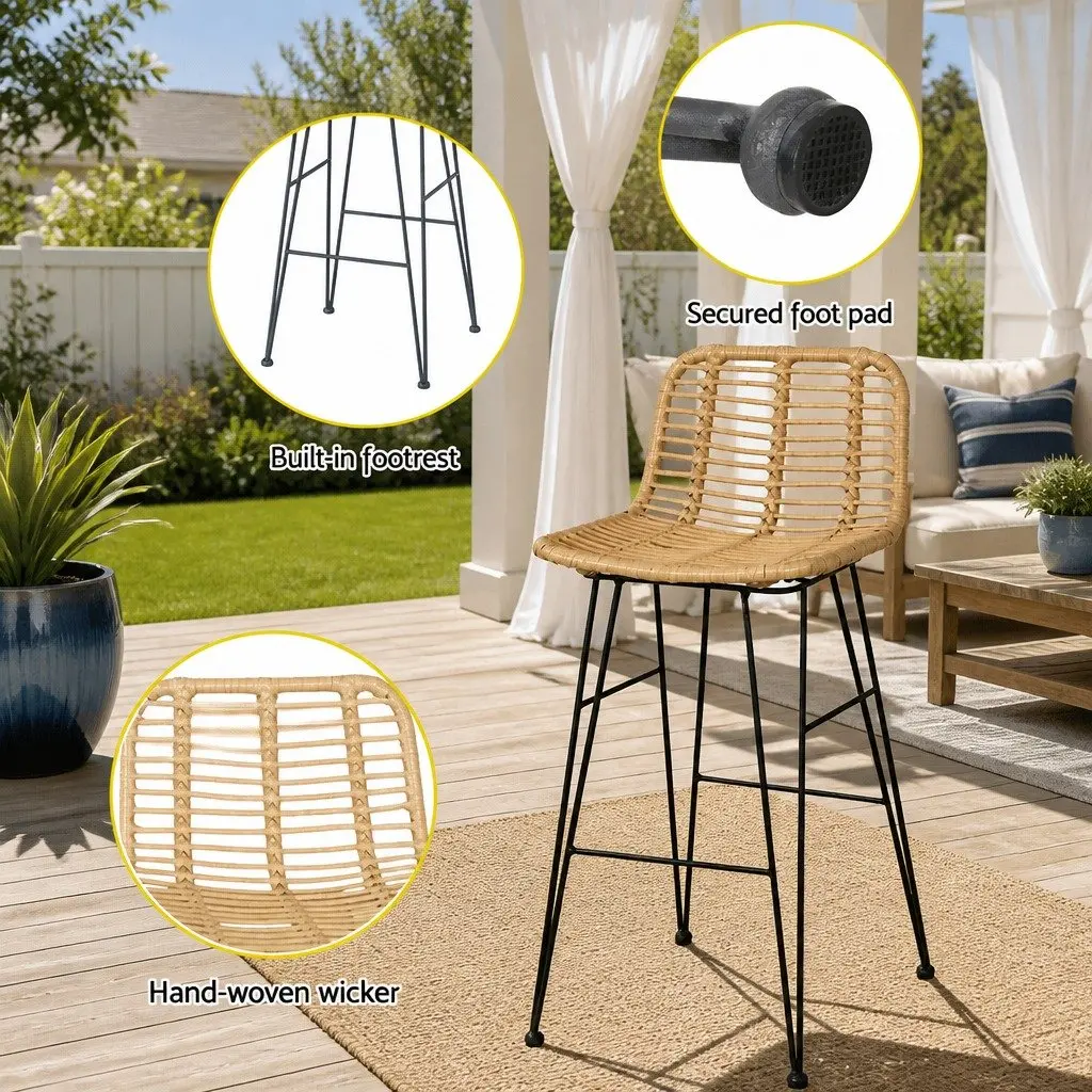 3-Piece Wicker Outdoor Bar Set for Patio with Chairs and Table in Brown and Black