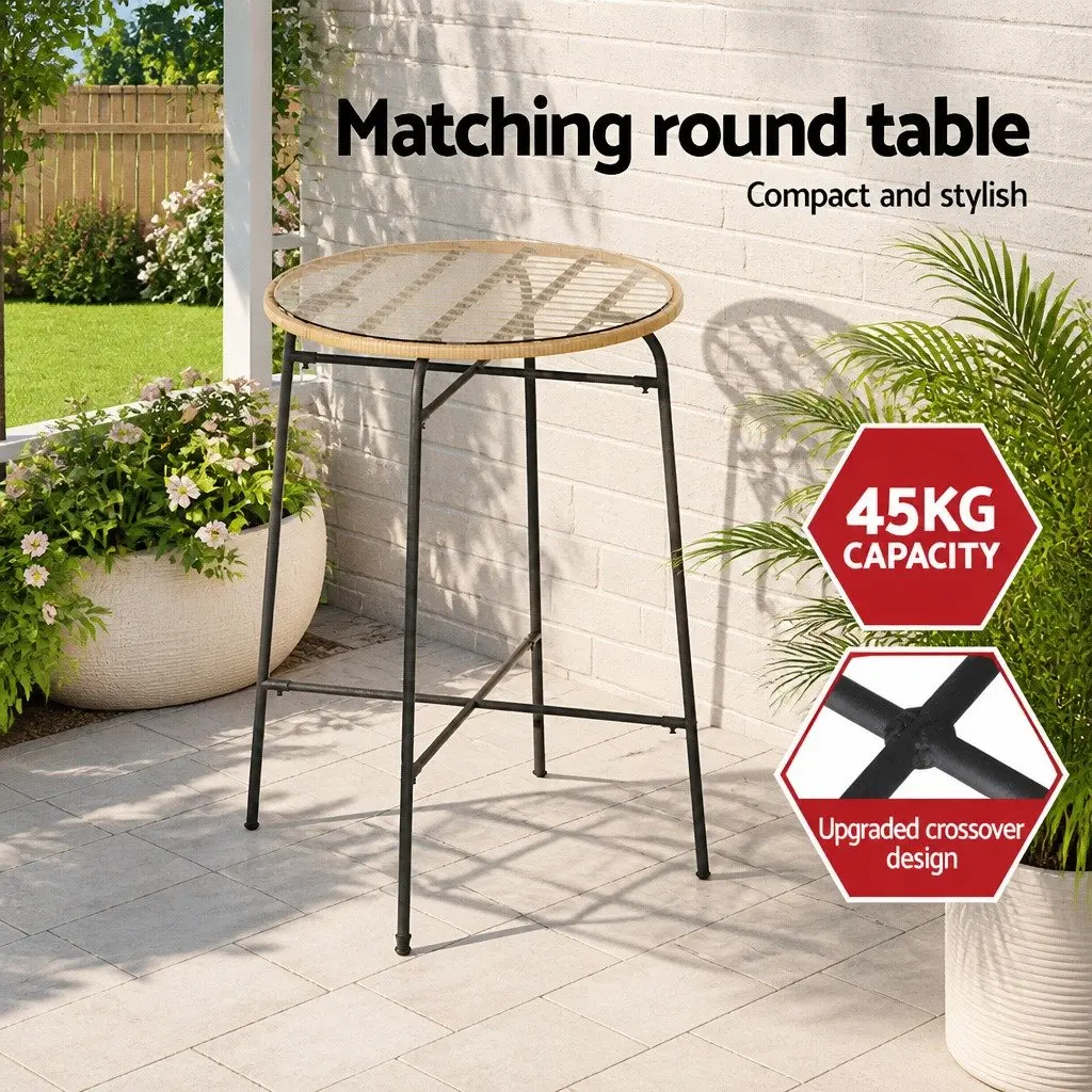 3-Piece Wicker Outdoor Bar Set for Patio with Chairs and Table in Brown and Black