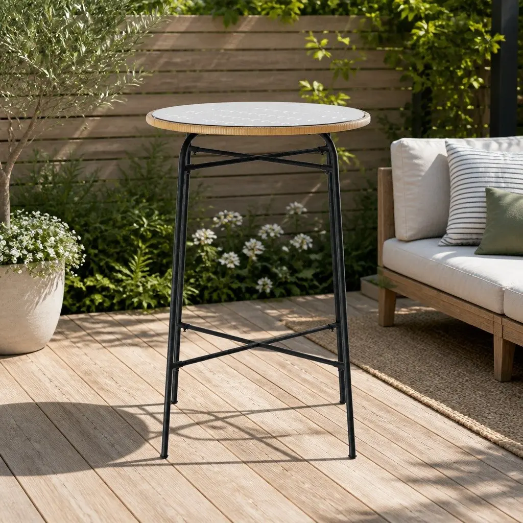 Outdoor Bar Table Wicker Dining Bistro Patio Glass 70cm x 70cm x 100cm