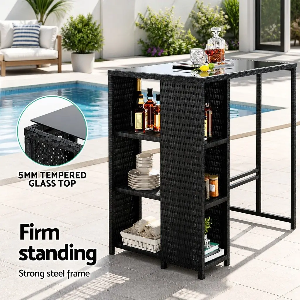 Outdoor Bar Set Patio Dining Furniture Black