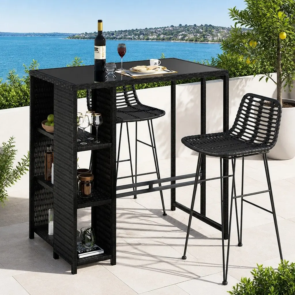 Outdoor Bar Set Patio Dining Furniture Black
