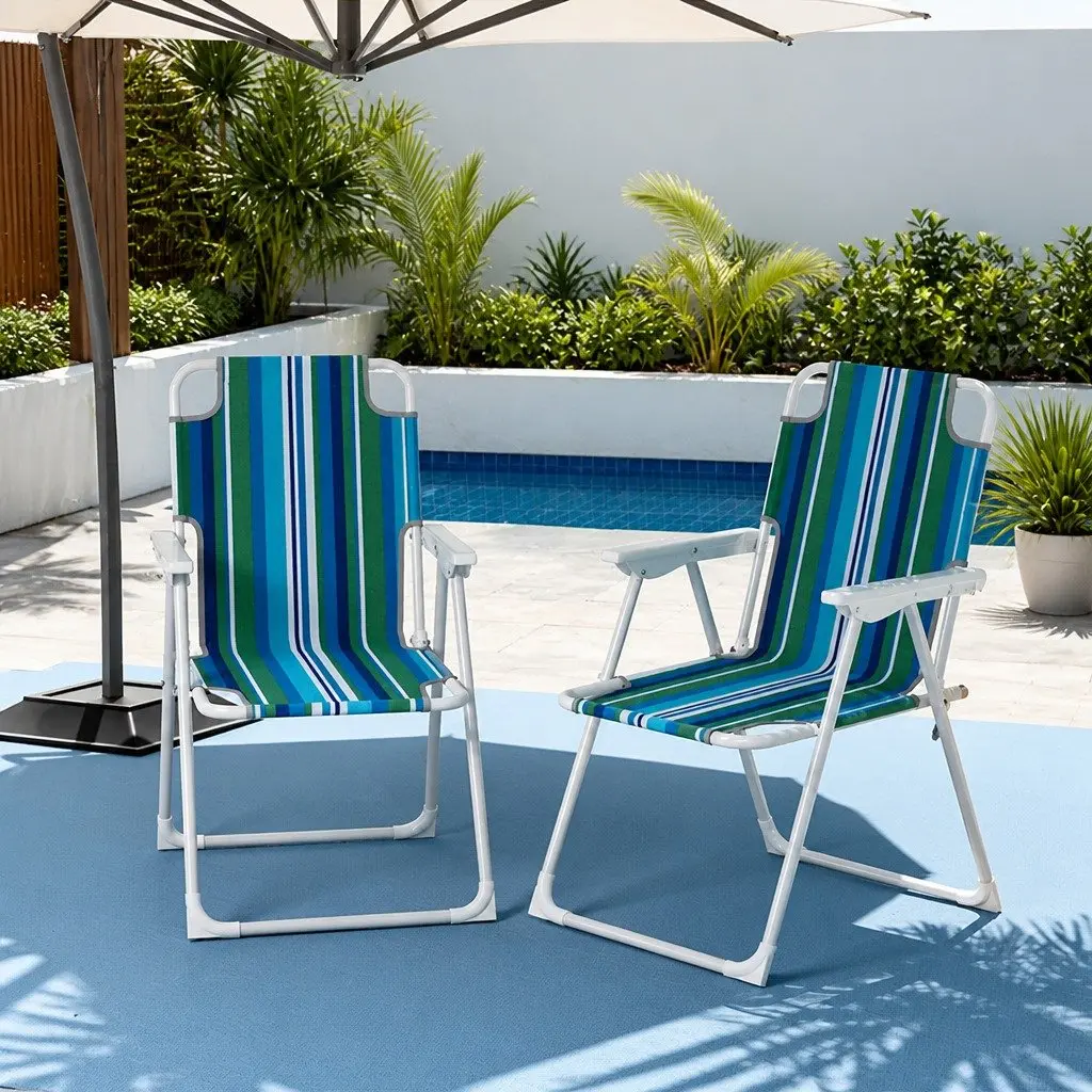 Folding Outdoor Chair Steel Frame Portable Camping Patio Furniture Weather