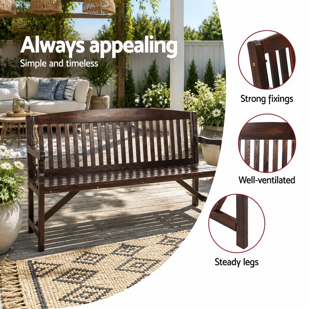 Outdoor Garden Bench 3 Seat Charcoal Brown 5FT
