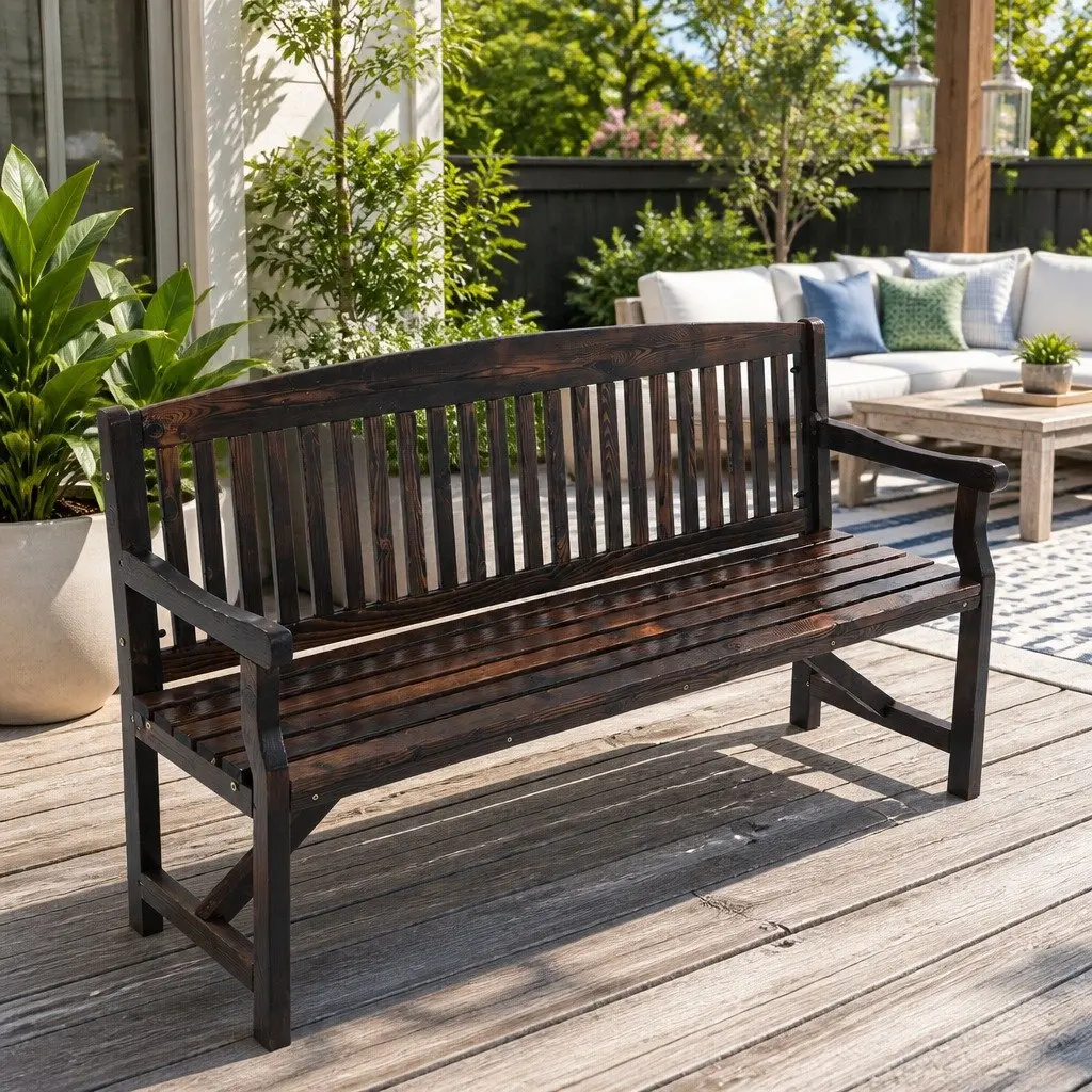 Outdoor Garden Bench 3 Seat Charcoal Brown 5FT