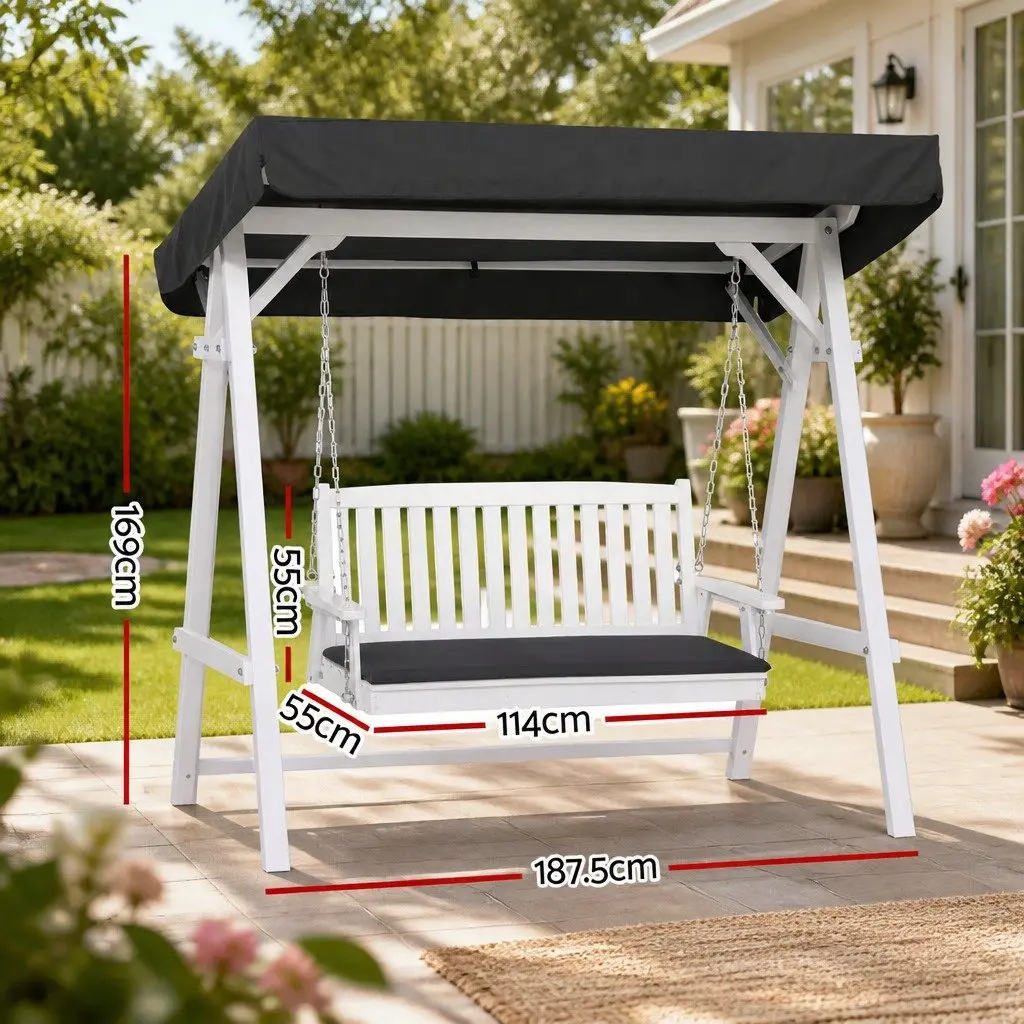 Outdoor Swing Chair Garden Bench 3 Seater with Canopy White