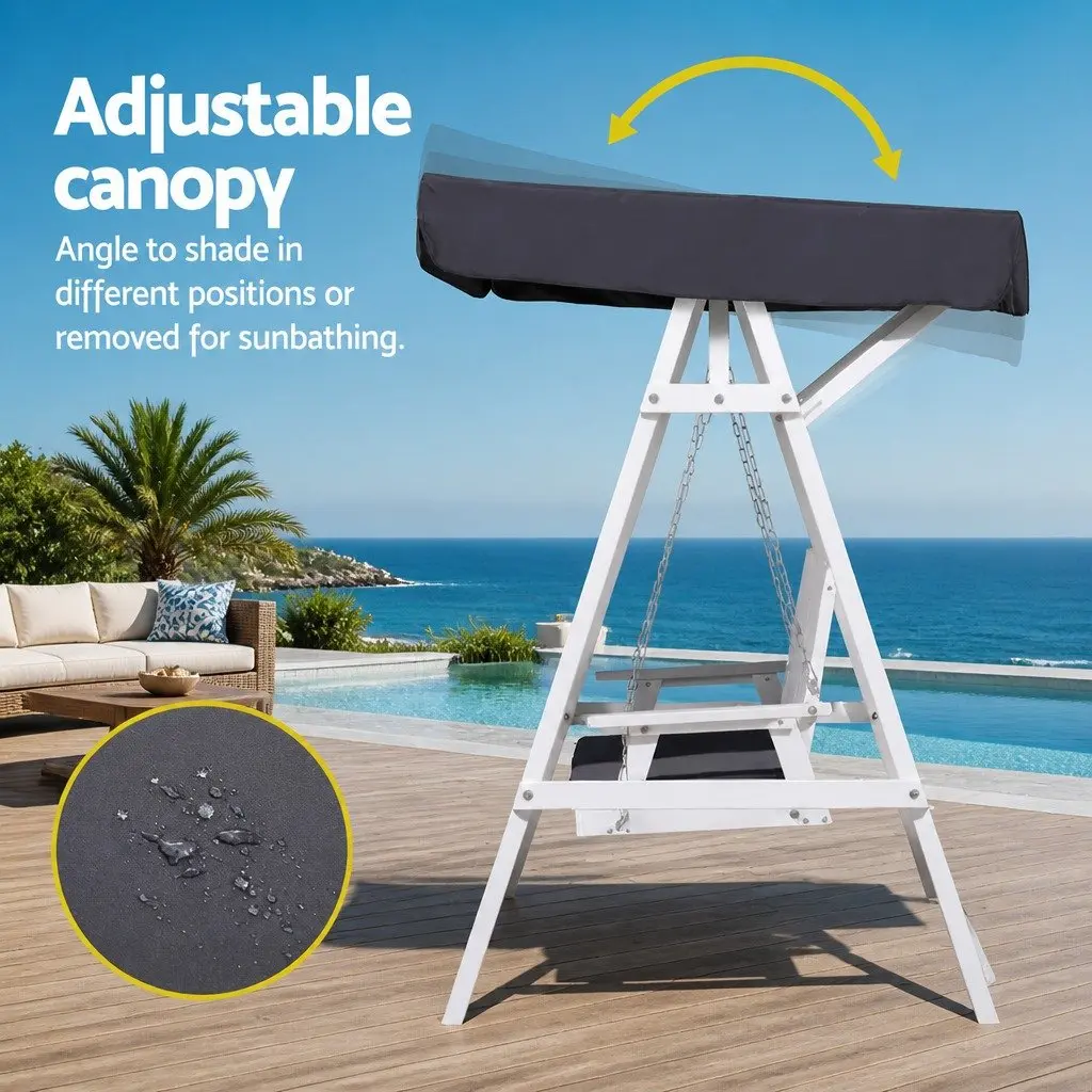 Outdoor Swing Chair Garden Bench 3 Seater with Canopy White