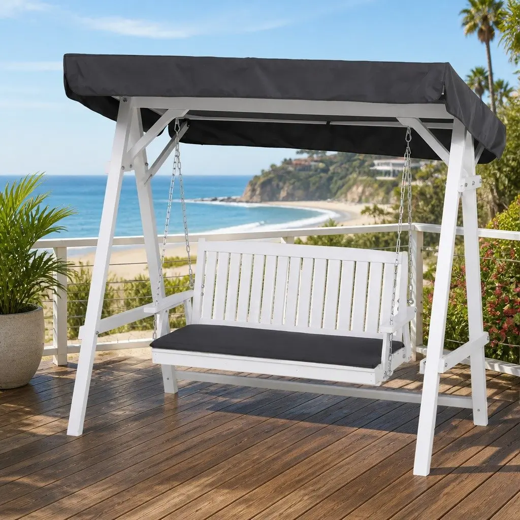 Outdoor Swing Chair Garden Bench 3 Seater with Canopy White