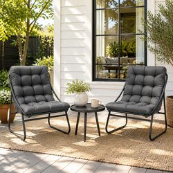 3 Piece Bistro Dining Set: Steel Frame & Glass Table