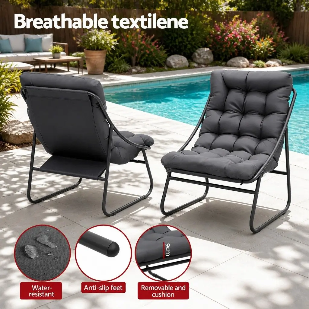 3 Piece Outdoor Dining Set for Patio Steel Frame Glass Table Grey