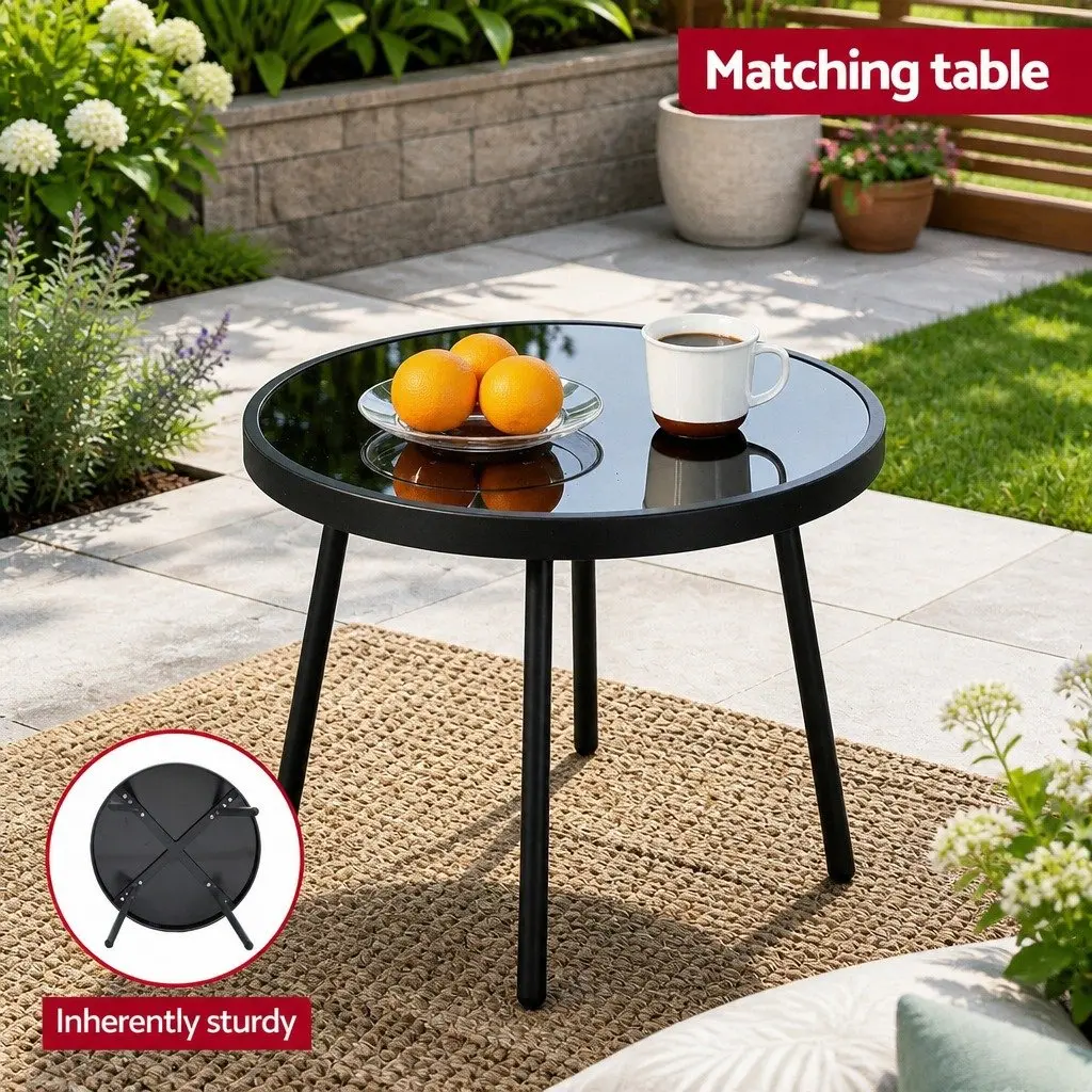 3 Piece Outdoor Dining Set for Patio Steel Frame Glass Table Grey