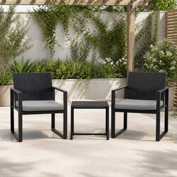 3PC Outdoor Bistro Set Patio Dining Chairs Table Wicker Furniture Black