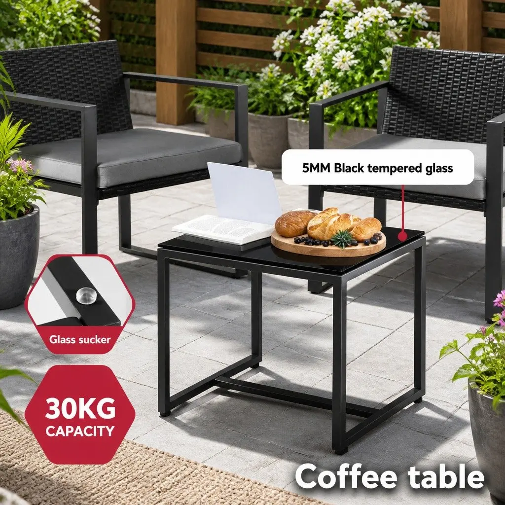 3 Piece Outdoor Bistro Set Patio Dining Chairs Table Wicker Furniture Black