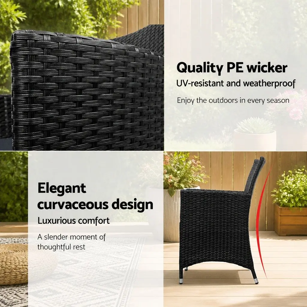3 Piece Outdoor Bistro Set Patio Wicker Chairs Side Table with Cushions Black