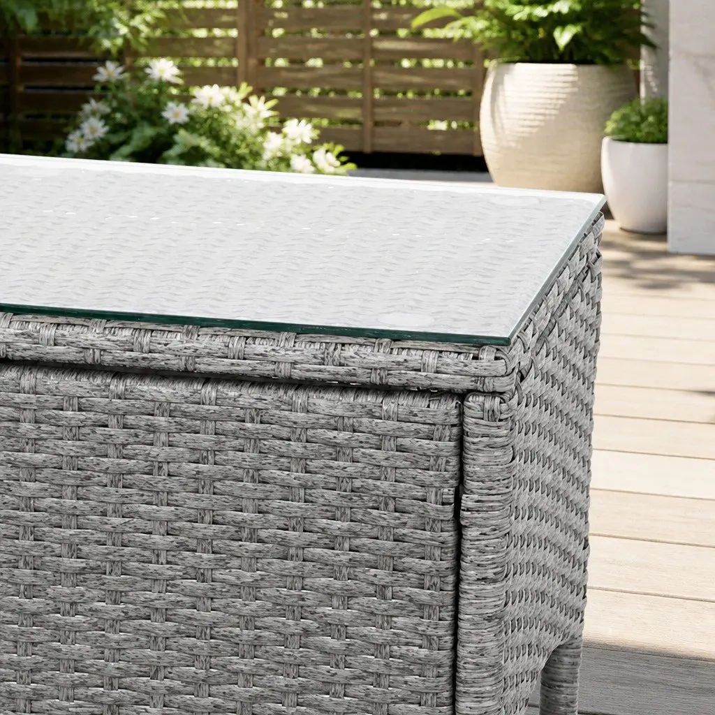 3 Piece Outdoor Bistro Set Patio Furniture Grey Wicker Chairs Side Table