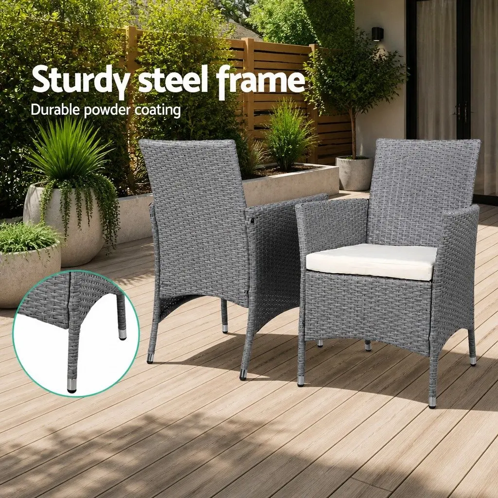 3 Piece Outdoor Bistro Set Patio Furniture Grey Wicker Chairs Side Table