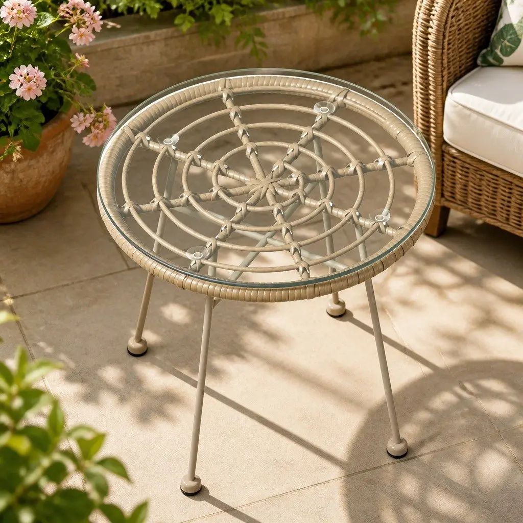 3 Piece Outdoor Bistro Set Patio Furniture Rope Chairs Coffee Table Brown Beige