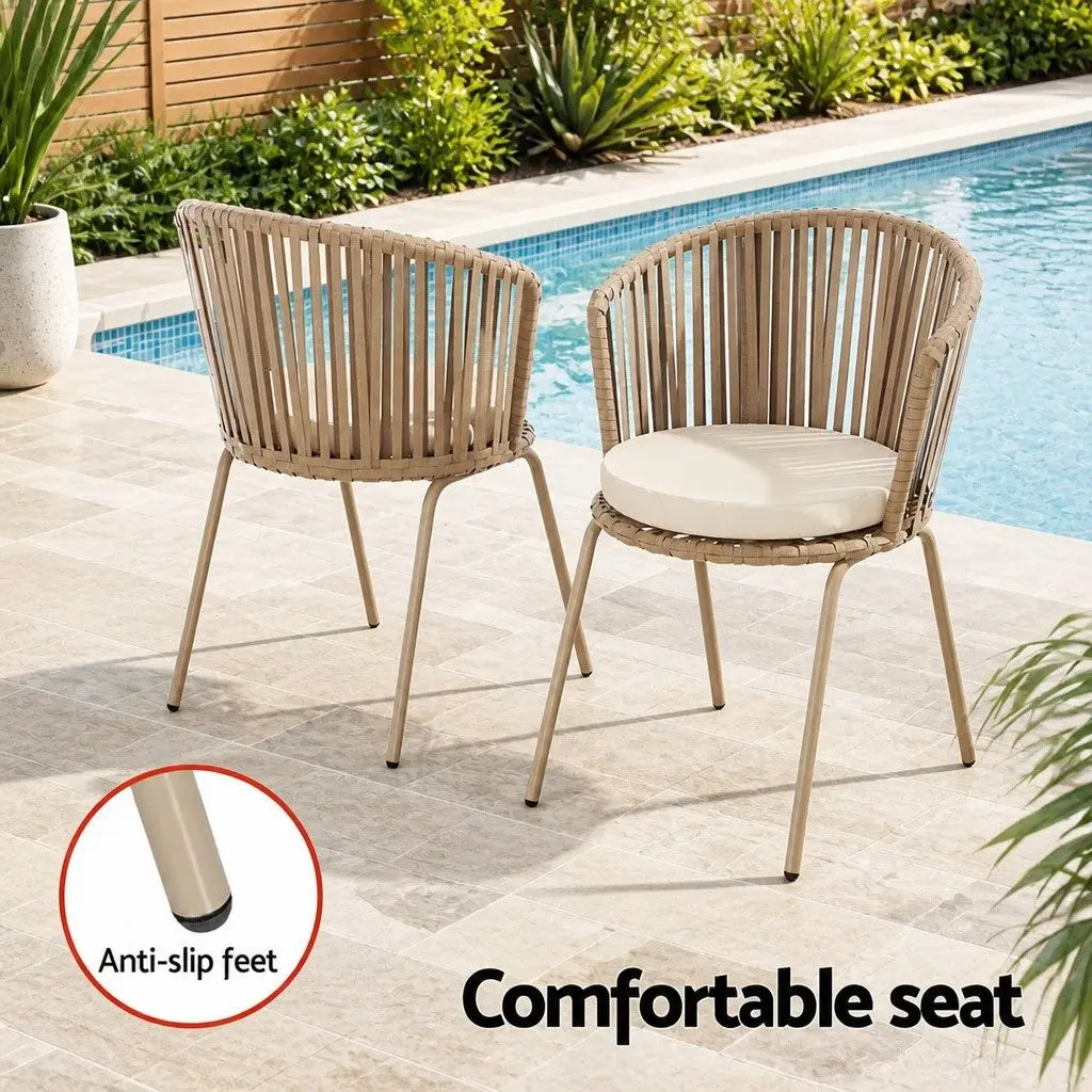 3 Piece Outdoor Bistro Set Patio Furniture Rope Chairs Coffee Table Brown Beige